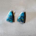 Zuni Turquoise and Opal Hand Marked Signed Post Earrings