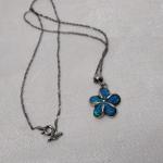 Blue Fire Opal Pinwheel 16" 925 Necklace