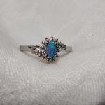 Blue Fire Opal With Diamond Accents 925 Ring Size 11