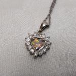 Orange Fire Opal Heart With White Sapphires 16" 925 Necklace