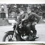 Vintage Snapshot of 2 Soldiers on Motorcycle