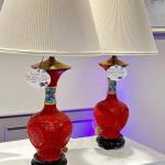 Lot 32: Two Rare Hand Carved Chinese Cinnabar Lamps