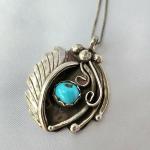 Vintage Sterling Silver Turquoise Native American Pendant & Chain 