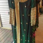 Silk floor length dress with gold trim highlights