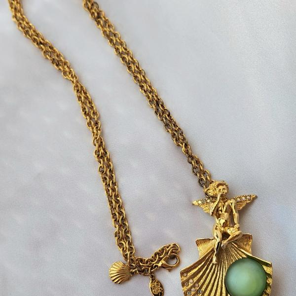 Photo of Vintage Kirks Folly "Whispering Angel" Cherub Shell Pendant Necklace 
