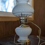 Vintage Brass Base Table Lamp Diamond Quilted Milk Glass Shade Hurricane