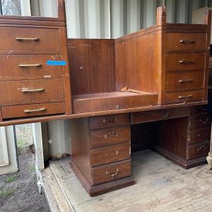 Photo of Lot 170 - 2 Wood Desks( 1920-40's desk and mid century desk)
