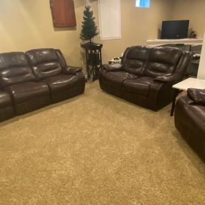 Photo of Faux Leather Reclining Couch, Reclining Loveseat & Recliner in Brown 