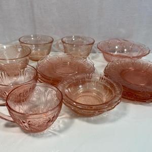 Photo of LOT 39: Pink Depression Glass - Saucers, Cups & More