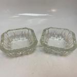 Pair of Heavy Thick Pressed Glass Square Ashtray Trinket Dishes