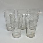 Set of 5 Vintage Thin Etched Glass Drink Glasses Flowers & Butterflies