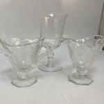 Vintage Matching Etched Floral Iris Flower Cream & Sugar Bowl with Matching Gobl