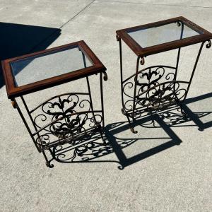 Photo of Solid Wood/ Iron Glass Top Table / Magazine Rack
