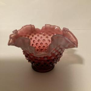 Photo of Fenton Cranberry Opalescent hobnail glass bowl
