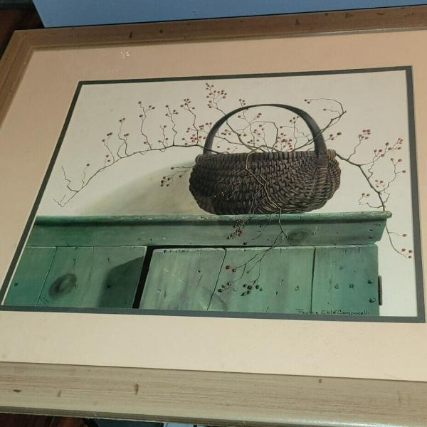 Photo of Wood Framed Pauline Elbe Campanelli Picture Wild Rose Berries 23" x 19" Signed