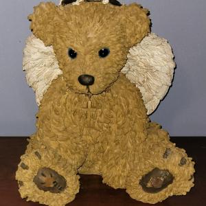 Photo of Vintage Youngs Resin Angel Teddy Bear Figurine Collectible w/ Cross & Halo