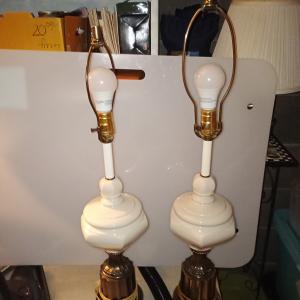 Photo of Charming Pair of 1950s lamps ceramic and brass