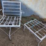 Vintage 3 piece Sofa, Chair & Table Set White Wrought Iron Patio Furniture