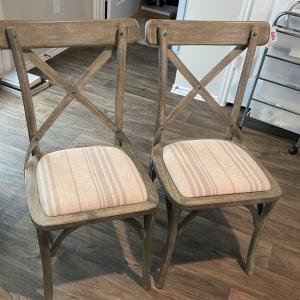 Photo of 2 bistro chairs woods and metal backs 