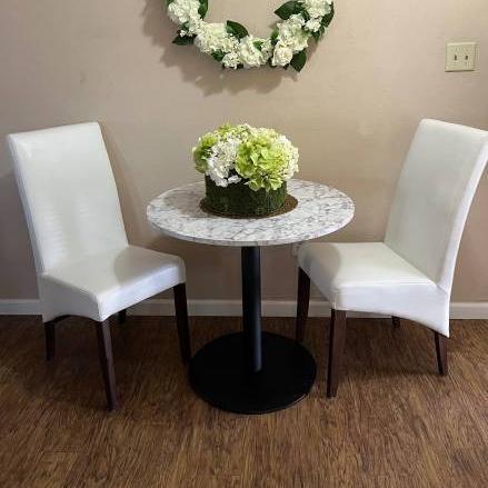 Photo of New Small Table and two designer Chairs-PRICE REDUCED!