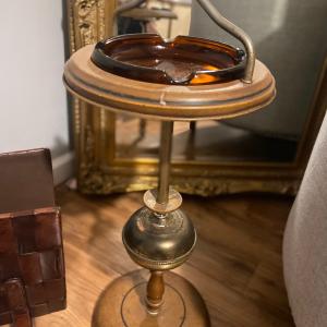 Photo of Vintage Mid Century Ash Tray Stand and Leather Magazine Stand