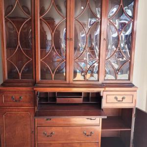 Photo of Vintage Wooden China Cabinet with Hidden Butlers Desk