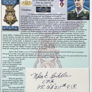 Photo of WWII Melvin E. Biddle signed Medal of Honor citation sheet