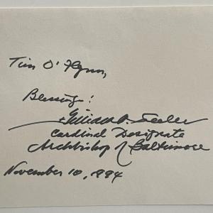 Photo of Archbishop of Baltimore William H. Keeler signed note