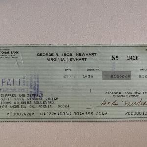 Photo of Bob Newhart signed check