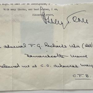 Photo of Rear Admiral F.G. Richards signed letter