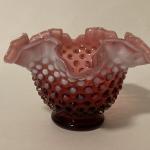 Fenton Cranberry Opalescent hobnail glass Rose Bowl 