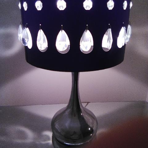 Photo of Art Deco Table Lamp with Black Shade and Crystals
