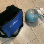 Bowling bag,  ball and shoes