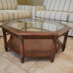 Mid Century Octagon Beveled Glass Top Coffee Table w/ Cane Base