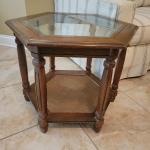 Mid Century Hexagon Beveled Glass Top End Table w/ Cane bottom