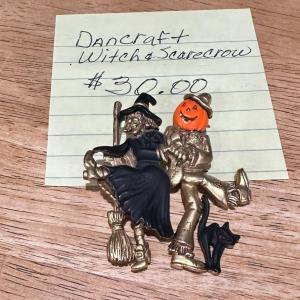 Photo of Dancraft Brooch  Signed.   Witch and Scarecrow