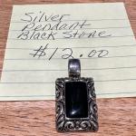 Silver toned Pendant with Large Black Stone