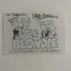 Photo of Blondie comic strip Dennis Lebrun signed card.