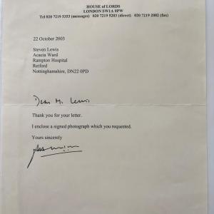 Photo of House of Lords Baron Dholakia Signed Letter