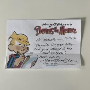 Photo of Dennis the Menace Hank Ketcham signed note 