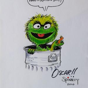 Photo of Oscar The Grouch sketch signed by Caroll Spinney 