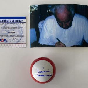 Photo of Willie Mosconi signed billiard ball-PSA