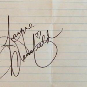 Photo of Jayne Mansfield signature slip 