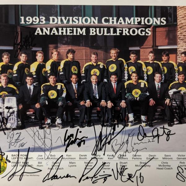 Photo of 1993 Roller Hockey Divisional Champions Anaheim Bullfrogs Signed Photo 