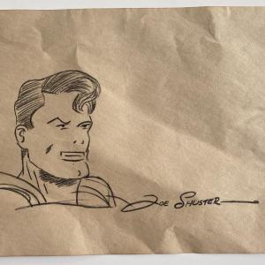 Photo of Joe Shuster hand drawn and signed superhero sketch