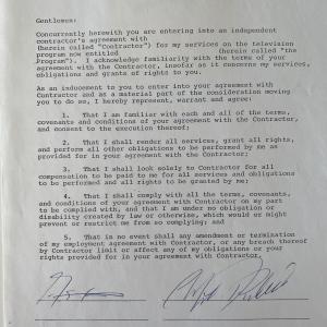 Photo of Cliff Richard signed contract.
