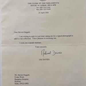 Photo of Michael Davies signed Letter