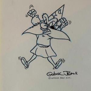 Photo of Chuck Jones signed Yosemite Sam sketch