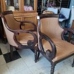 2 antique accent leather seat chairs 