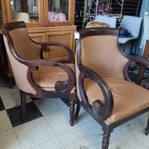 Photo of 2 antique accent leather seat chairs 